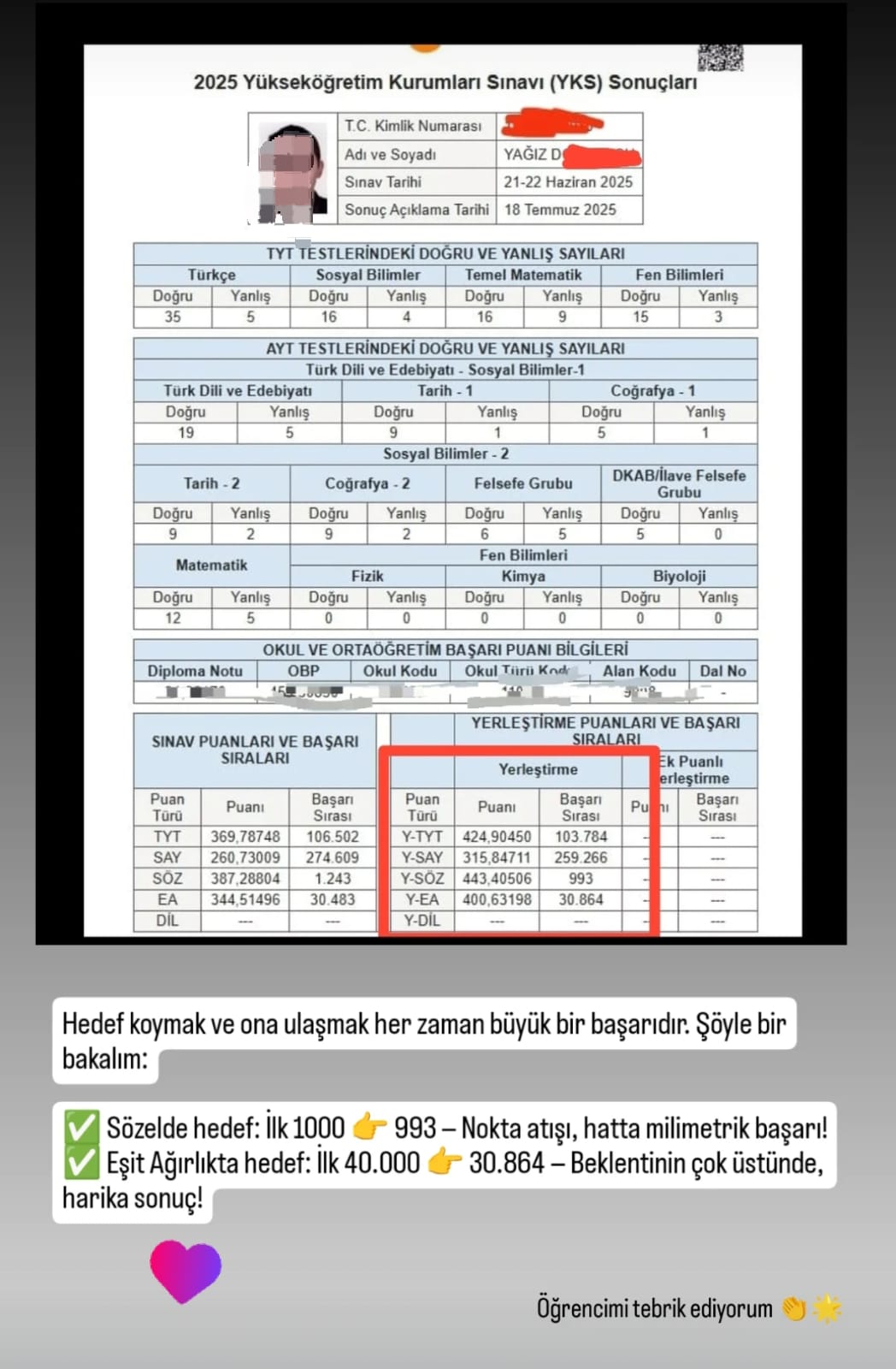 YKS Sonuç Belgesi
